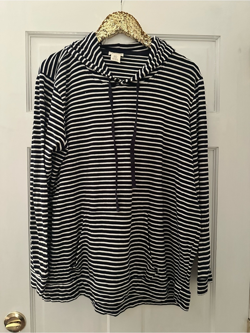 Andrea Jovine Navy & White Striped Hooded Long Sleeve Top XL
